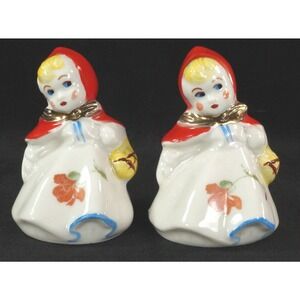 Vtg Hull Pottery Little Red Riding Hood Salt & Pepper Shakers 3.24" Tall #135889